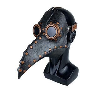 anroog Halloween Plague Doctor Mask for Halloween Party,Steampunk bird plague doctor mask for men women kids (Black)