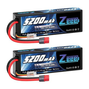 Zeee 7.4V 2S Lipo Battery 5200mAh 80C Hard Case Battery Deans T Plug with Housing for 1/8 1/10 RC Vehicles Car Slash RC Buggy Truggy RC Airplane UAV Drone FPV(2 Pack)