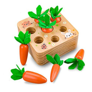 Montessori Toys for 1 2 3 Year Old Kids Toddlers, Wooden Toys Gifts for Girls Boys Baby Toys 6 12 18 Months Shape Sorting Developmental Toys Babies Puzzles Carrot Toy for 1 2 3 Years Old