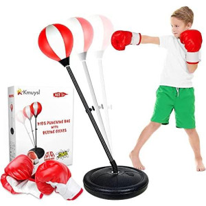 KMUYSL Punching Bag for Age 3, 4, 5, 6, 7, 8 Years Old Boys, Boxing Bag Set Toy with Boxing Gloves, Height Adjustable Kids Punching Bag, Ideal Xmas Birthday Gift