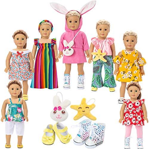 WYHTOYS 18 Inch Doll Clothes, American Doll Clothes and Accessories Gift for Girl - Including 7 Set Toys Doll Clothing Outfits, 2 Pairs Shoes, 2 Pcs Doll Backpack Bags