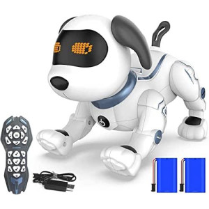 HBUDS Remote Control Robot Dog Toys for Kids, RC Stunt Programmable Robot Puppy Toy Dog Interactive with Commands Sing, Dance, Bark, Walk Electronic Pet Dog for All Ages Boys and Girls Gifts (White)