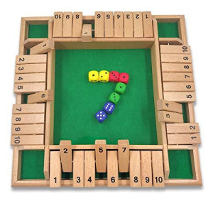 Mimgo-shop Shut The Box Dice Game 4 Sided Wooden Board Game Set with 8 Dice for 2 to 4 Players Family Version Large Size