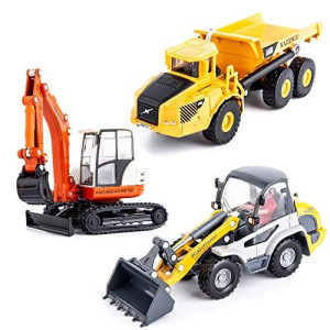 TGRCM-CZ Construction Toys, Zinc Aloy Construction Site Play Set 3Pcs, Dump Truck, cavator/Digger, Bulldozer Metal Tractor Toy, Toys Car for 3, 4, 5, 6 Year Olds, Toddlers, Boys, Kids