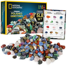 NATIONAL gEOgRAPHIc Premium Polished Stones - 5 Pounds of 34-Inch Tumbled Stones and crystals Bulk, Arts and crafts, Rock and Mineral Kit, Rocks for Kids, STEM Toys