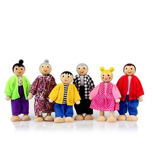 Wooden Dollhouse People, 6 Family Figures Miniature Doll House, Wooden Doll House Family Dress-up Characters Grandpa, Grandma, Mom, Dad, Boy and Girl