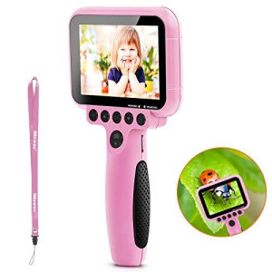 iMoway Kids Camera for Girl with Magnifier Function, Gift for Kids,1080P FHD Kids Digital Video Camera Assembled 3.5Inch Large Screen with 8GB SD Card, Toys for Children,(Pink)
