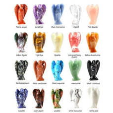 Mixed 6pcs Beautiful Carved Crystal Figurine Angel Reiki Healing Statue 1.6" Pocket Guardian Gemstone(6Materials of Angels)