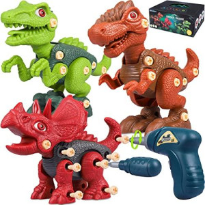 Bottleboom Dinosaur Toys, Take Apart Toys with Electric Drill,STEM Building Learning Set Toy for Kids 3 4 5 6 7 Years Old Boys Girls Christmas Birthday Gifts