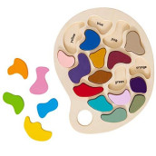 THE FREcKLED FROg Artist Palette Puzzle - Wooden Puzzle for 3, 4 and 5 Year Olds - Practice color and Shape Recognition - Preschool Learning Toy
