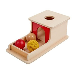 Adena Montessori Full Size Object Permanence Box with Tray Three Balls (Wood , Plastic ,Knitted), Montessori Toys for Babies Infant 6-12 Month 1 Year Old Toddlers