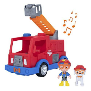 Blippi Fire Truck - Fun Vehicles with Freewheeling Features Including 3 Firefighter and Fire Dog, Sounds and Phrases - Educational Vehicles for Toddlers and Young Kids