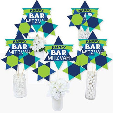 Big Dot of Happiness Blue Bar Mitzvah - Boy Party Centerpiece Sticks - Table Toppers - Set of 15