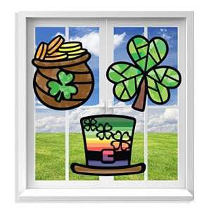 VHALE Suncatcher Kit for Kids, 3 Sets of Stained Glass Effect Paper Suncatchers (9 Cutouts, 27 Tissue Papers), Window Art, Classroom Arts and Crafts, Party Favors (St. Patrick's Day)