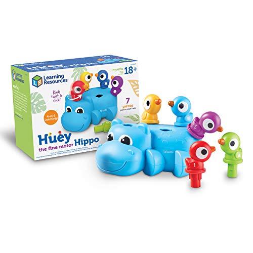Learning Resources Huey The Fine Motor Hippo, Fine Motor Toy for Toddlers, Develops counting and color Recognition, Educational Toys for Toddlers, 7 pieces, Ages 18 mos+