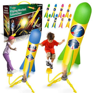 V-Opitos Rocket Launch Toys for Kids Age of 3, 4, 5, 6, 7, 8 Year Old Boys & Girls, 2 Pack Rocket Launchers with 8 Colorful Foam Rockets, Top Outdoor Game, Ideal Christmas & Birthday Gift
