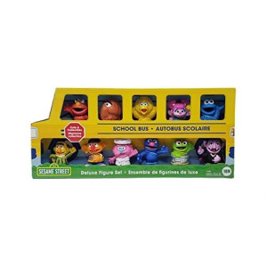 Sesame Street School Bus Deluxe Figure Set - 11 Figures - Toys Include Elmo, Snuffleupagus, Big Bird, Abby Cadabby, Cookie Monster, Bert, Ernie, Gonger, Grover, Oscar The Grouch & Count Von Count