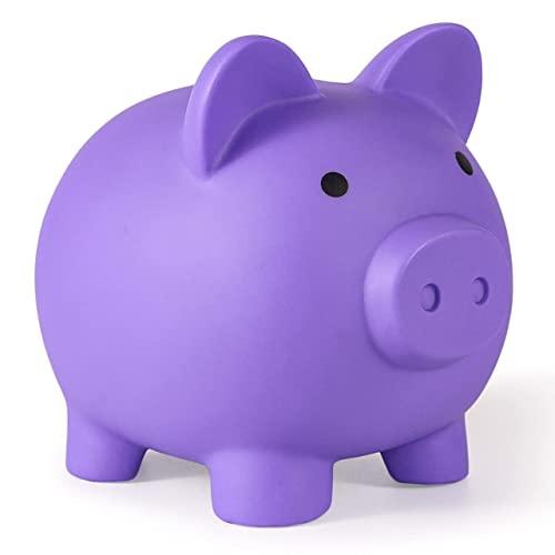 PJDRLLC Piggy Bank, Unbreakable Plastic Money Bank, Coin Bank for Girls and Boys, Medium Size Piggy Banks, Practical Gifts for Birthday, Christmas, Baby Shower (Purple)