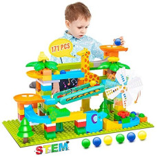 Building Blocks for Toddlers 171 Pcs Marble Run Classic Big Blocks Toy Animals Building Kit with 6 Balls Race Track for Kids Boys Girls Gift Age 3 4 5 6 7 8