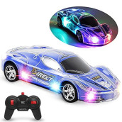 Haktoys Remote Control Light Up Car Upgraded 2.4GHz RC Racing Sports Car 1:24 Scale Radio Control Toy Vehicle with Bright and Colorful Flashing Lights, Great Gift for Kids, Boys and Girls (Blue)