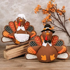 Bunny Chorus 2 Pack Thanksgiving Decorations Plush Stuffed Turkey Toys for Home, Fall Autumn Harvest Tabletop Centerpieces Handmade Doll Decor Gifts for Kitchen Shelf