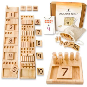 LITTLE BUD KIDS Counting Pegs - A Ten Frame Math Manipulatives Number Montessori Toy for Toddlers & Kindergarteners