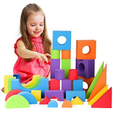 Large Building Foam Blocks for Toddlers - 30 Piece Giant Jumbo Big Building Blocks - Variety Shapes and Colors - Waterproof, Washable, Stackable, Non-Toxic Construction Daycare Preschool Toys