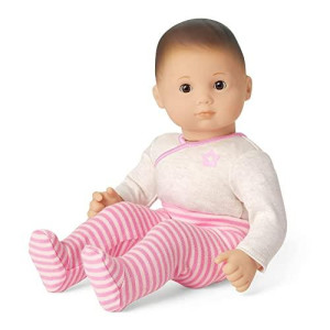 American Girl Bitty Baby - Bitty Baby Doll Brown Eyes, Brown Hair, Light Skin With Neutral Undertones In Pretty Pink - Dn2
