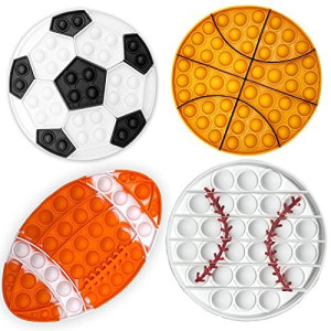 4 Pack Pop Fidget Toy It for Boys, Sensory Bubble Football Basketball Baseball Rugby Soccer Push Its Pop Toys Autism Stress Reliever Silicone Toy Gifts for Kids Adults, Relieve Anxiety Autis