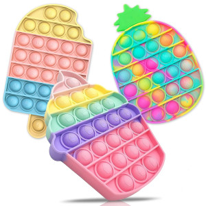 QETRABONE 5 Pcs Push Bubble Fidget Toys, Rainbow Pineapple Sensory Stress Toy Set, Silicone Autism for Toddlers girls Kids Adults Relieve Anxiety(Pitaya+Watermelon+grape+Pineapple+Apple)