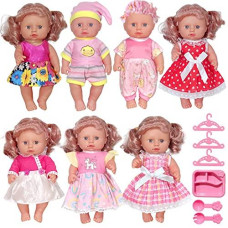 ARTST Doll-Clothes-Accessories 7 Set Baby-Doll-Clothes Suitable for 8-10-Inch-Dolls Included Tablewar and Hangers