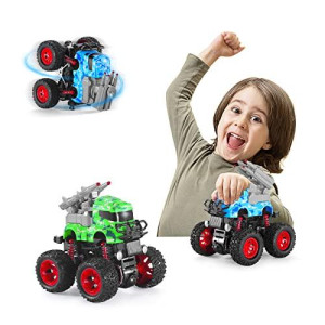 Qsnmieo Toy Cars for Kids-Monster Truck Toys for 5 6 7 8 9 10+ Year Old Boys-2 Pack Push and Go Vehicles for Kids-Friction Powered Cars Toys Christmas Birthday Gifts Boys Girls