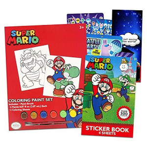 Nintendo Store Mario Paint Posters Set - 4 Pc Bundle with Super Mario Painting Activity Book, 600+ Stickers, and More | Super Mario Coloring and Activities for Toddlers, Kids