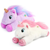 BenBen Unicorn Stuffed Animal 7, Set of 2, Purple and White, Small Unicorn Plush Toy gifts for Baby girls Boys