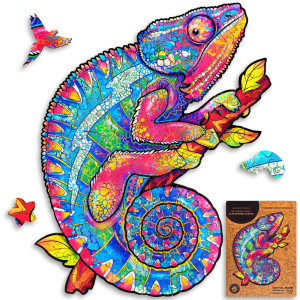UNIDRAgON Original Wooden Jigsaw Puzzles - Iridescent chameleon, 700 pcs, Royal Size 179x265, Beautiful gift Package, Unique Shape Best gift for Adults and Kids