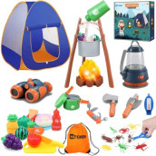 Kids Camping Toys Set with Tent, MITCIEN Camping Gear Toys for Kids, Outdoor Camping Toys for Kids Toddlers Boys Girls Age 3 4 5 6, Include Kids Camping Tent/Campfire/Oil Lamp/Pretend Food