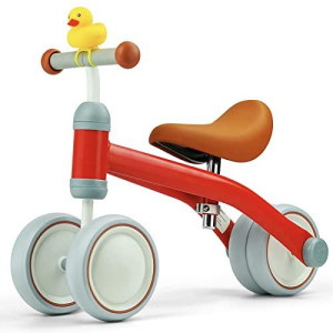 KRIDDO Baby Balance Bike for 1-2 Year Old Boy and Girl Gifts, Toddler Bike with Duck Bell for One Year Old First Birthday Gifts Baby Toys 12 Months to 3 Year Old, Red