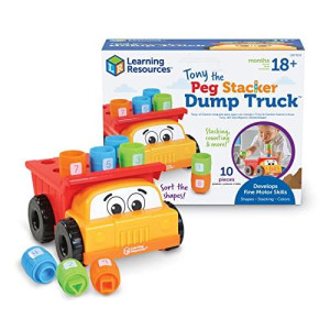 Learning Resources Tony the Peg Stacker Dump Truck - 10 Pieces, Ages 18+ months Fine Motor Skills Toy for Toddlers, Preschool Toys