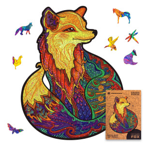 UNIDRAgON Original Wooden Jigsaw Puzzles - Alluring Fox, 700 pcs, Royal Size 176x23, Beautiful gift Package, Unique Shape Best gift for Adults and Kids