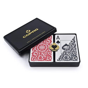 Copag 1546 Design 100% Plastic Playing Cards, Bridge Size Red/Black Double Deck Set (Jumbo Index)