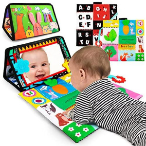 beetoy Tummy Time Baby Mirror Toys with Black and White Pattern, Double High Contrast 3D Activity Play Crinkle Toys Foldable Baby Mirror Sensory Development Toys for Newborn Infants 0 3 6 Months