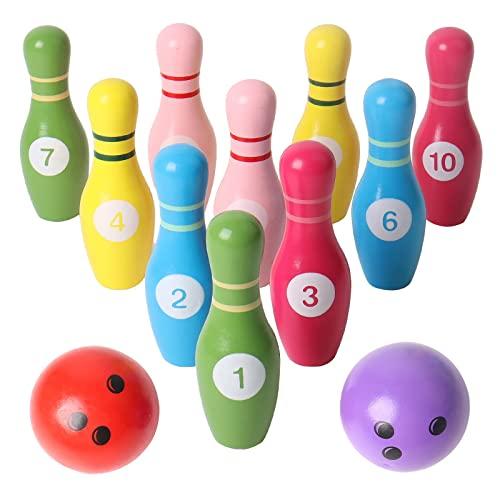 SHIERDU Color Wooden Digital Bowling Toy, Suitable for Indoor and Outdoor Sports Games for Toddlers, Children and Adults, for Boys and Girls Over 3 Years Old