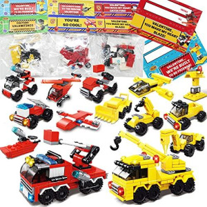 WODMAZ 24 Packs Vehicles Building Blocks Toys Set, City Vehicles Cars Building Blocks for Boys Girls Classroom Gift Exchange, Goodie Bags, Birthday Gifts, Stocking Stuffers, Valentine Party Favor