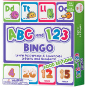 Party Hearty Alphabet and Number, ABc and 123 Bingo Board game for Kindergarten and Preschool Kids Learn to Read Fun 2 Versions for Ages 4 and Up (Food Edition)