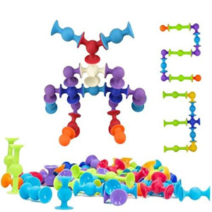 48 Piece Suction Cup Toys Construction Set , Silicone Building Blocks DIY Blocks Toys - Darts Sucker Toys are Fun Bath Toys,Sensory Toy for Toddlers 3 Year Old Boys and Girls