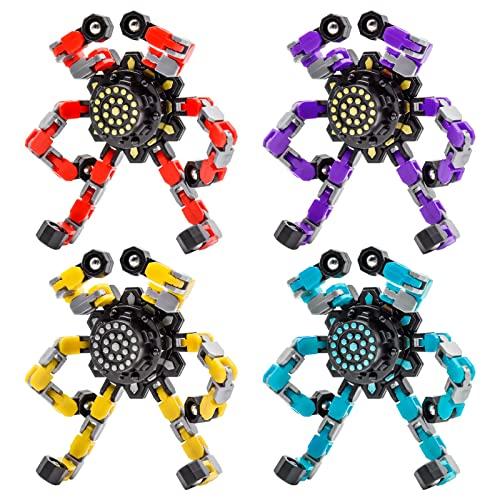 TOZONG 4 PCS Fidget Spinner Sensory Toys,Creative Top Spinning Stress Relief Hand Toy,Transformable Chain Mechanical Spiral Twister Fingertip Gyro Anti-Anxiety Toys for Adults and Kids