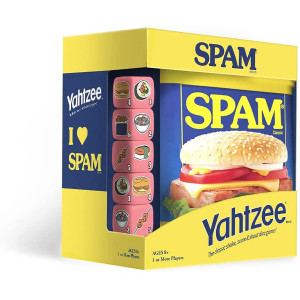 Yahtzee Spam Brand | Collectible Game as Iconic Spam Can with Custom Dice | Dice Featuring Fried Spam, Spam Musubi, Spam Fries | Travel Game & Dice Game