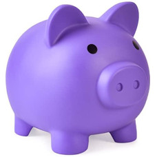 Large Piggy Bank, Unbreakable Plastic Money Bank, Coin Bank for Girls and Boys, Large Size Piggy Banks, Practical Gifts for Birthday, Christmas, Baby Shower (Purple)