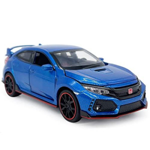 2017 Civic Type R Model Car Hatchback Sports Diecast Toy Cars 1/32 Scale Metal Pull Back Children's Die-cast Vehicles, Doors Open Light Sound, Boys Toys Kids Gifts Collection for Adults Men, Blue