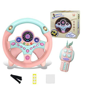XHSP Steering Wheel Toy with Lights Music, Simulated Driving for Toddlers Pretend Play Toy Adsorption Driving Wheel for Kids (Style 2)